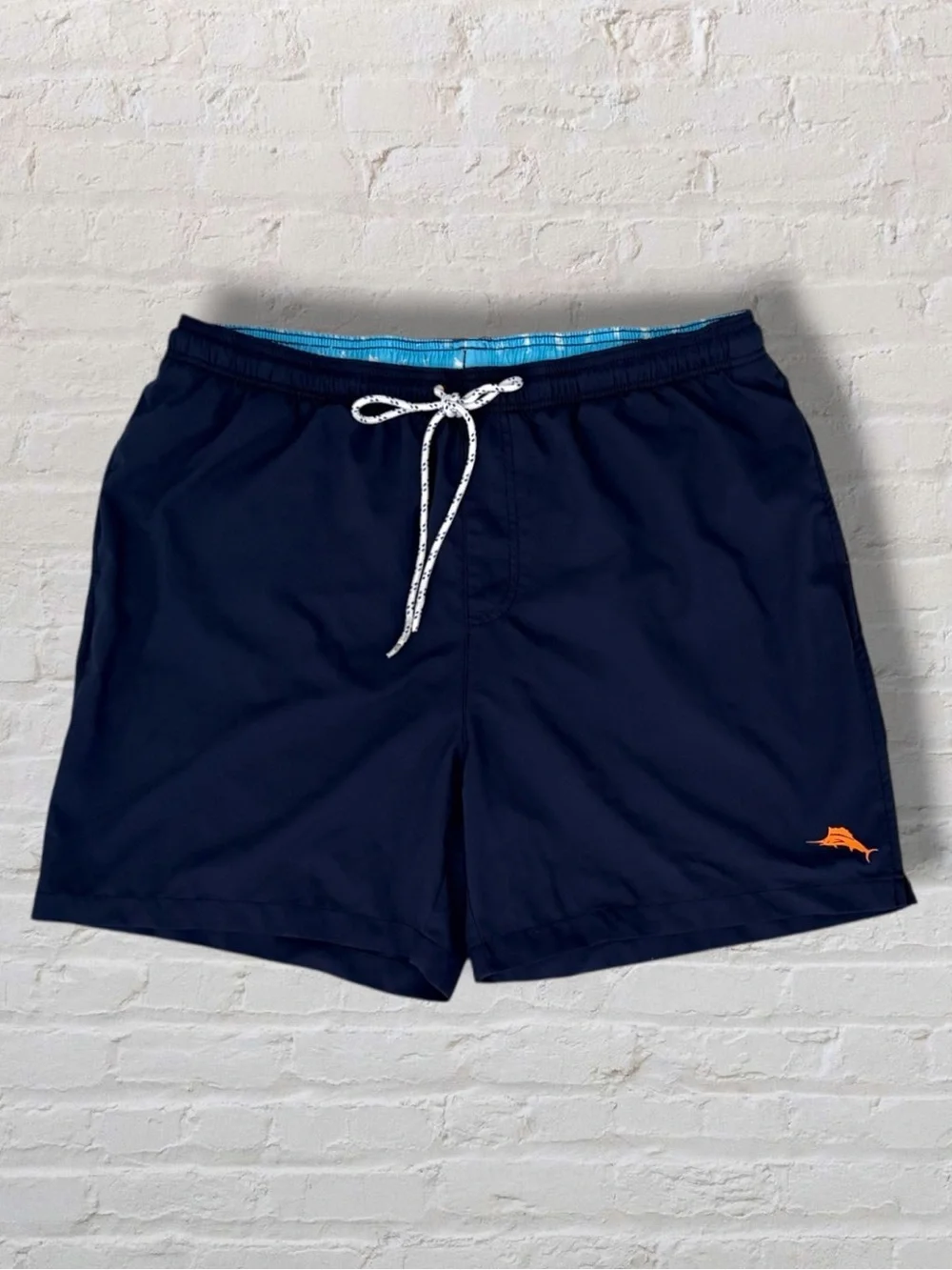 Tommy Bahama Men’s XL Navy Blue Swim Trunks Board Shorts Marlin Logo Recycled